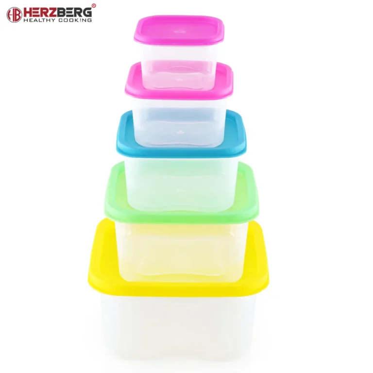 Herzberg 5 az 1-ben fedeles ételtároló készlet, BPA mentes, 1500/880/500/300/160 ml, többszínű