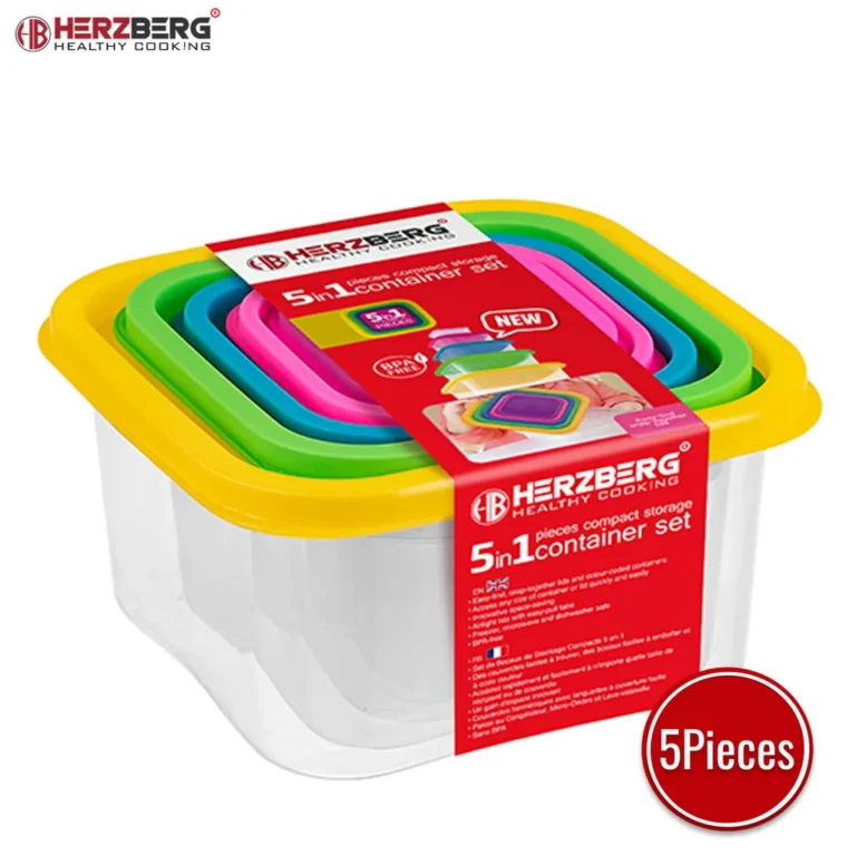 Herzberg 5 az 1-ben fedeles ételtároló készlet, BPA mentes, 1500/880/500/300/160 ml, többszínű