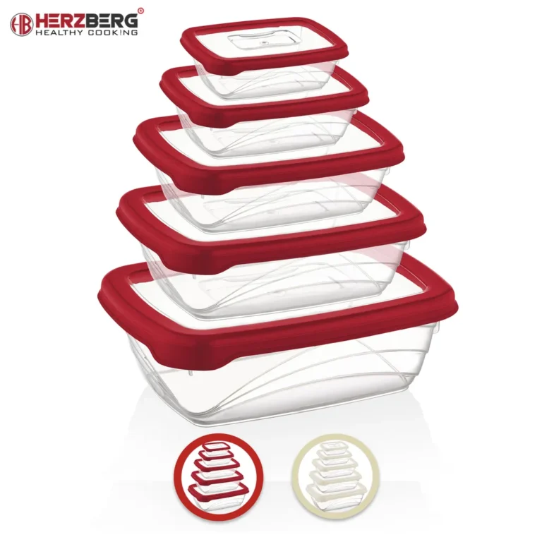 Herzberg 5 darabos ételtároló doboz készlet, BPA mentes, 4600/2800/1600/800/400 ml, bézs