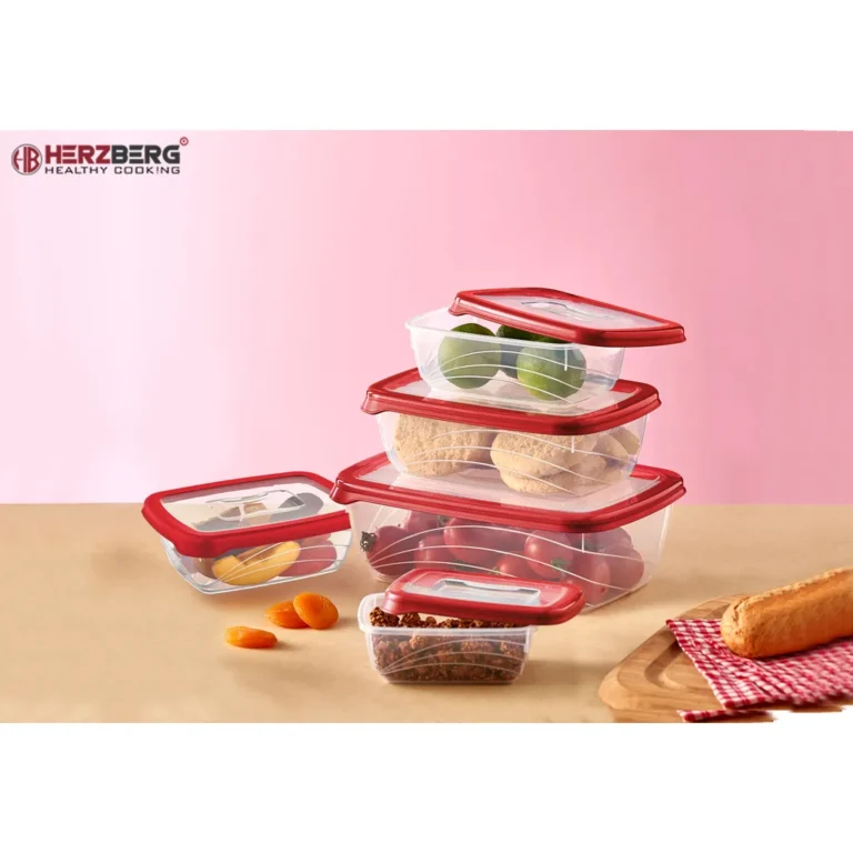 Herzberg 5 darabos ételtároló doboz készlet, BPA mentes, 4600/2800/1600/800/400 ml, bézs