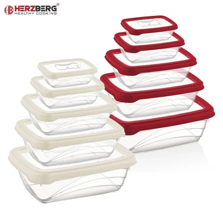 Herzberg 5 darabos ételtároló doboz készlet, BPA mentes, 4600/2800/1600/800/400 ml, piros