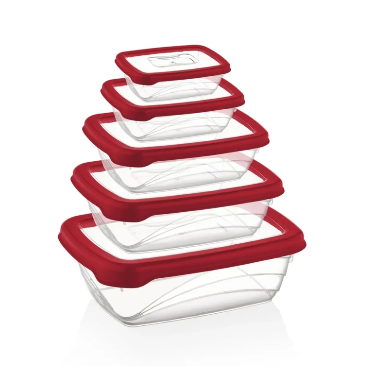 Herzberg 5 darabos ételtároló doboz készlet, BPA mentes, 4600/2800/1600/800/400 ml, piros