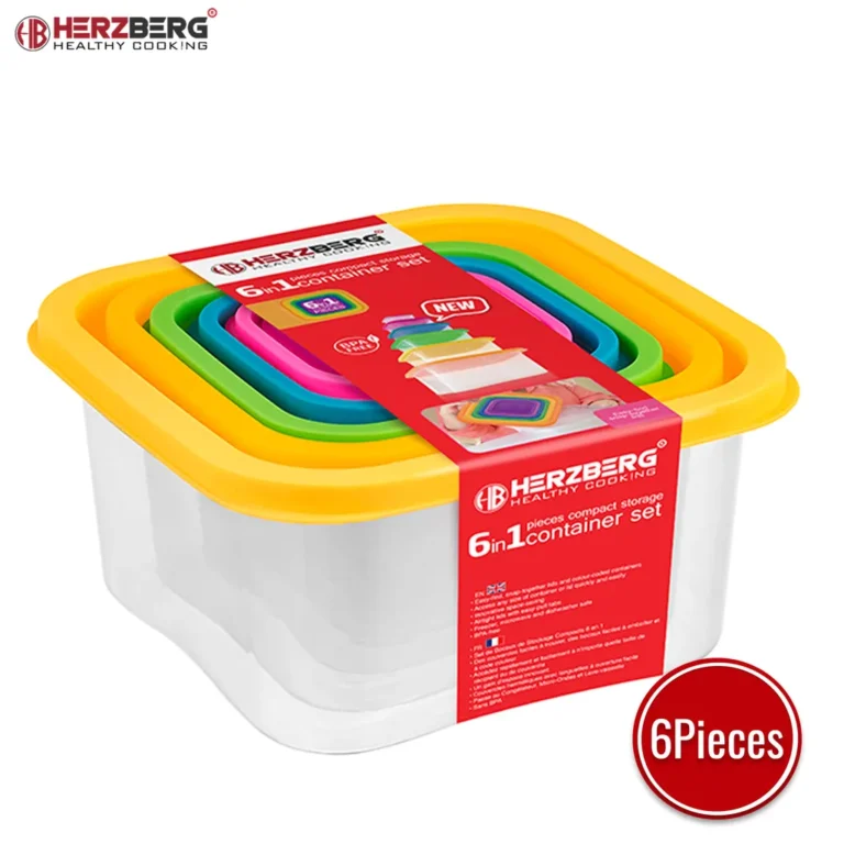 Herzberg 6 az 1-ben fedeles ételtároló készlet, BPA mentes, 2400/1500/880/500/300/160 ml, többszínű