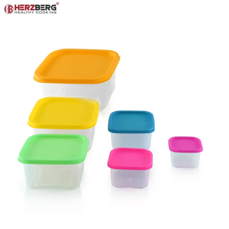 Herzberg 6 az 1-ben fedeles ételtároló készlet, BPA mentes, 2400/1500/880/500/300/160 ml, többszínű