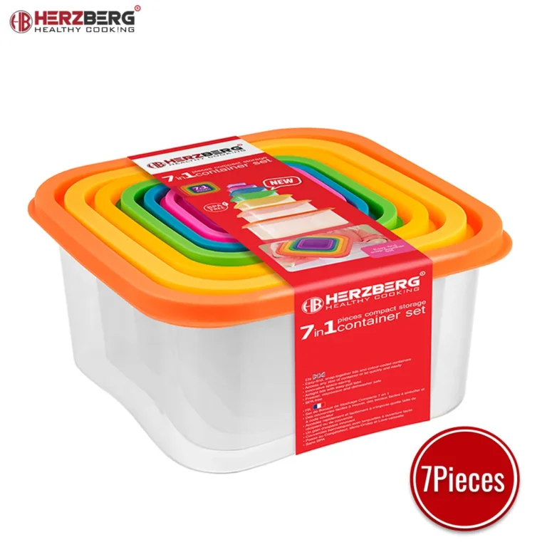 Herzberg 7 az 1-ben fedeles ételtároló készlet, BPA mentes, 4000/2400/1500/880/500/300/160 ml, többszínű