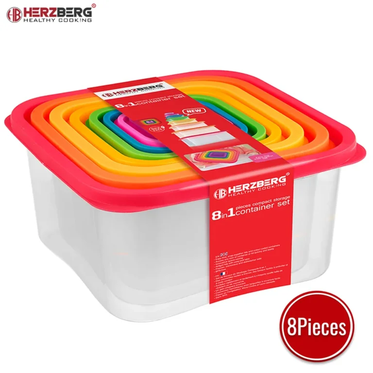 Herzberg 8 az 1-ben fedeles ételtároló készlet, BPA mentes, 6000/2400/1500/880/500/300/160 ml, többszínű