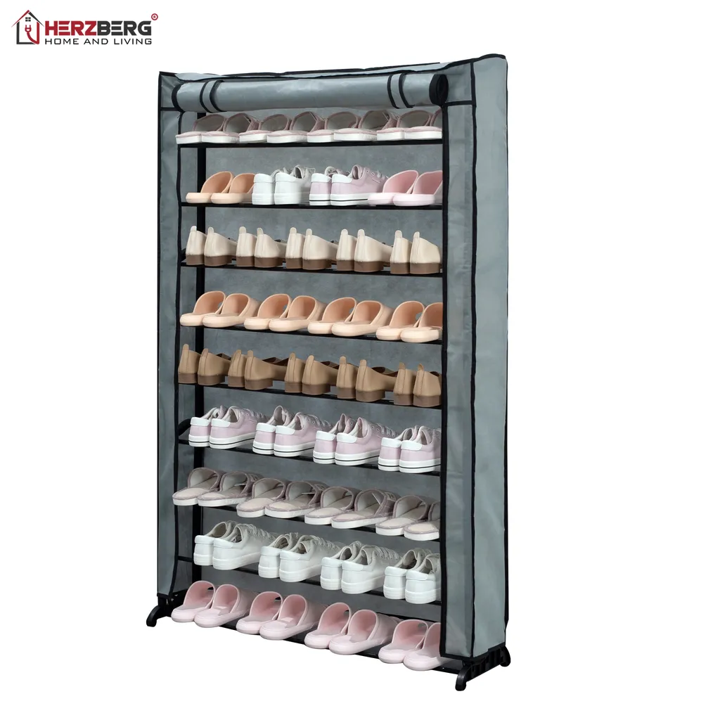 Herzberg 5 rétegű könyvespolc és tároló állvány - 42x153cm, szürke