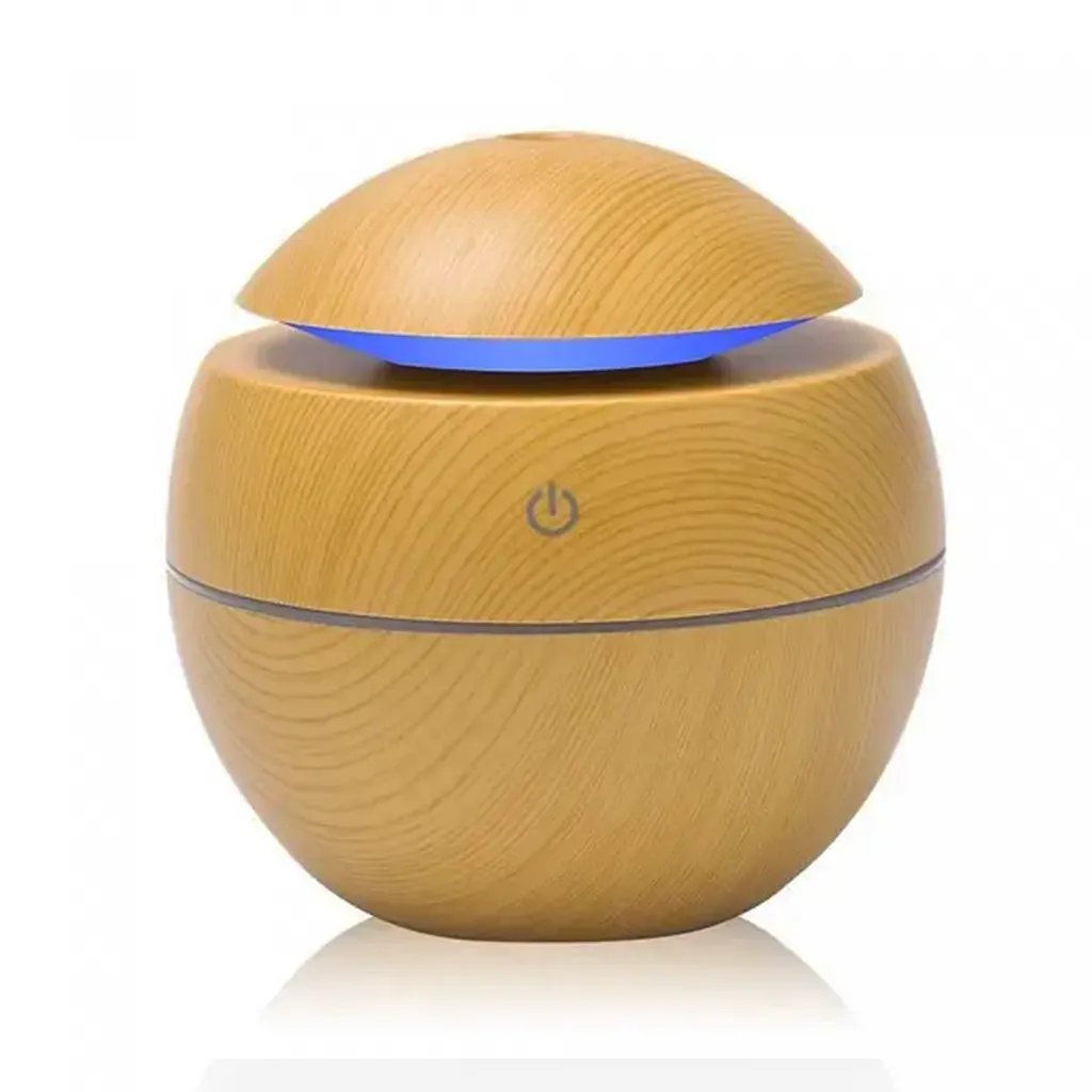 Herzberg ultrahangos levegőpárásító, aromaterápiás diffúzor 130 ml tartállyal, USB tápellátás, világos fa mintázat