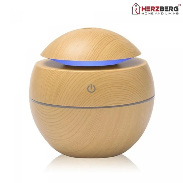 Herzberg ultrahangos levegőpárásító, aromaterápiás diffúzor 130 ml tartállyal, USB tápellátás, szürke fa mintázat