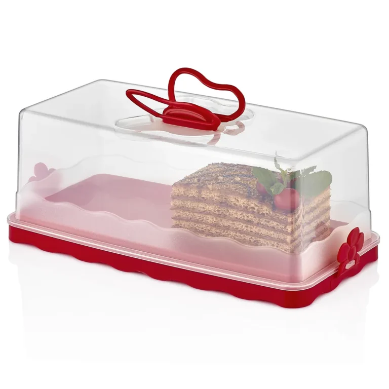 Herzberg Baton torta tároló doboz csíptetős fedéllel, BPA mentes, 33,5x17x12,5 cm, piros