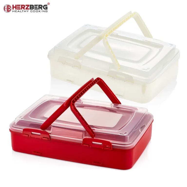 Herzberg Egyszintes süteménytároló doboz csíptetős fedéllel, BPA-mentes, 42 x 30 x 11cm, bézs