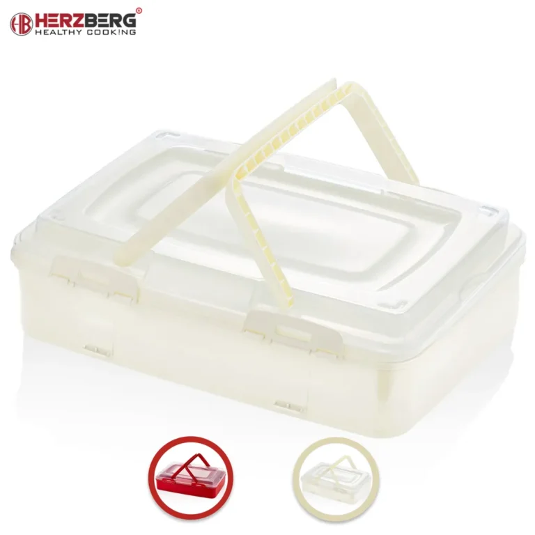 Herzberg Egyszintes süteménytároló doboz csíptetős fedéllel, BPA-mentes, 42 x 30 x 11cm, bézs