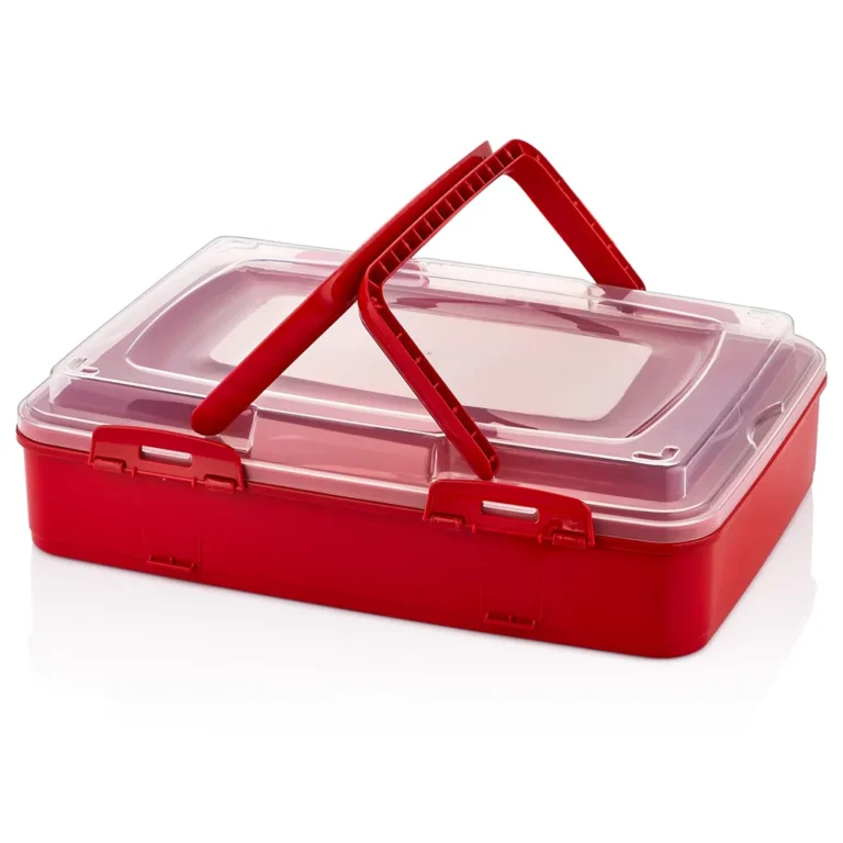 Herzberg Egyszintes süteménytároló doboz csíptetős fedéllel, BPA-mentes, 42 x 30 x 11cm, piros