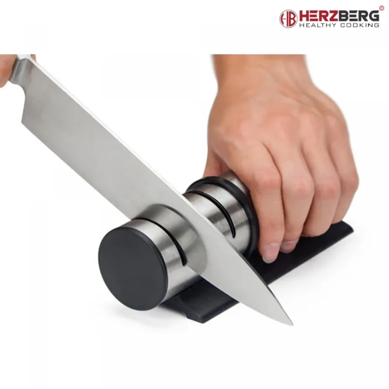 Herzberg 3 az 1-ben rozsdamentes acél késélező henger, 18*6,5*6 cm, ezüst szín