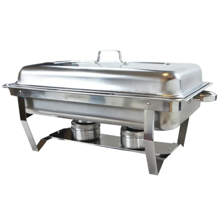Herzberg rozsdamentes acél chafing dish – 3 darabos 1/3 méretű ételtartóval (HG-8022-3)