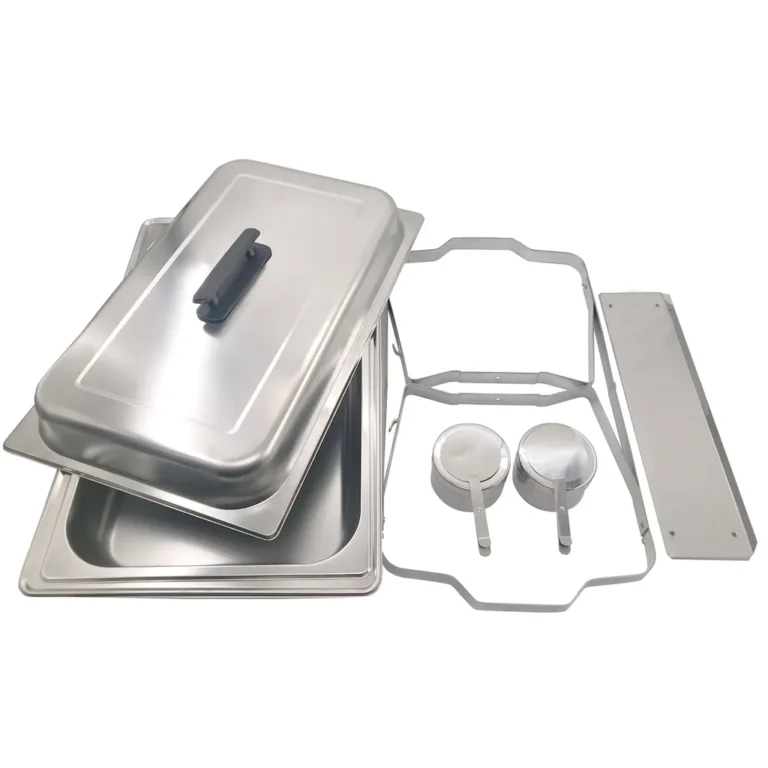 Herzberg rozsdamentes acél chafing dish – 3 darabos 1/3 méretű ételtartóval (HG-8022-3)