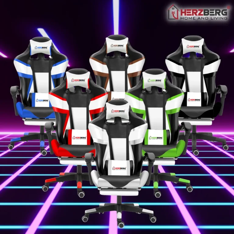 Herzberg Tri-Color gamer- irodai forgószék T-alakú mintával, dönthető háttámlával, nyak- és derékpárnával, többféle színben