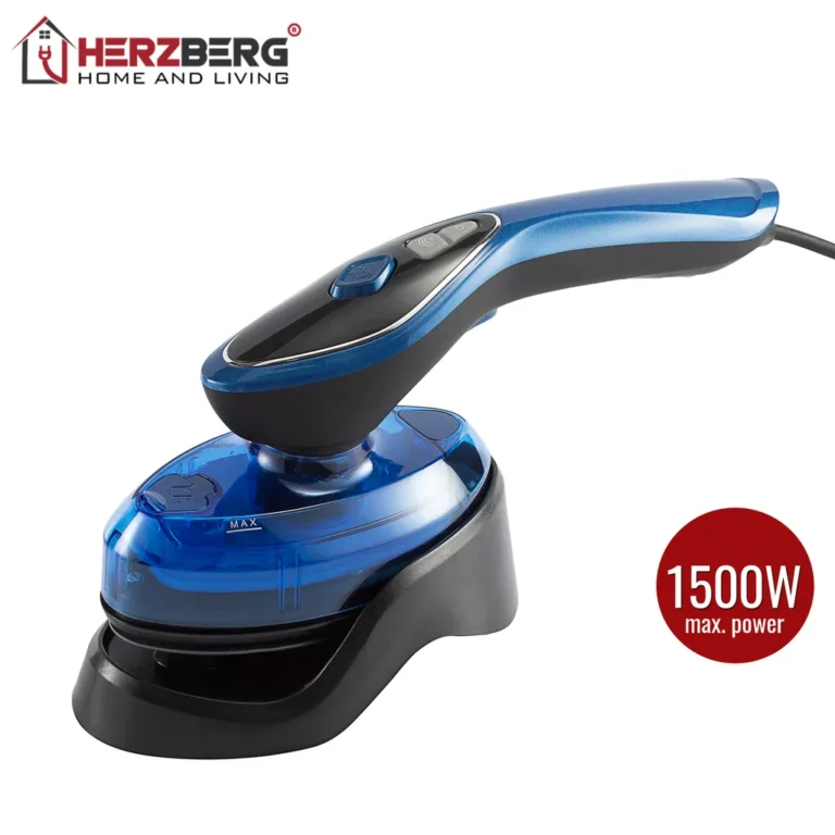 Herzberg hordozható száraz- és gőzölős vasaló, 80-200°C, 100 ml tartály, 1500 W, kék