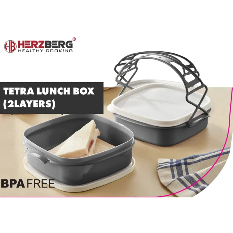 Herzberg Kétszintes ételtároló, ételhordó, BPA mentes, 21,5 x 19,5 x 15,3 cm, szürke-fehér