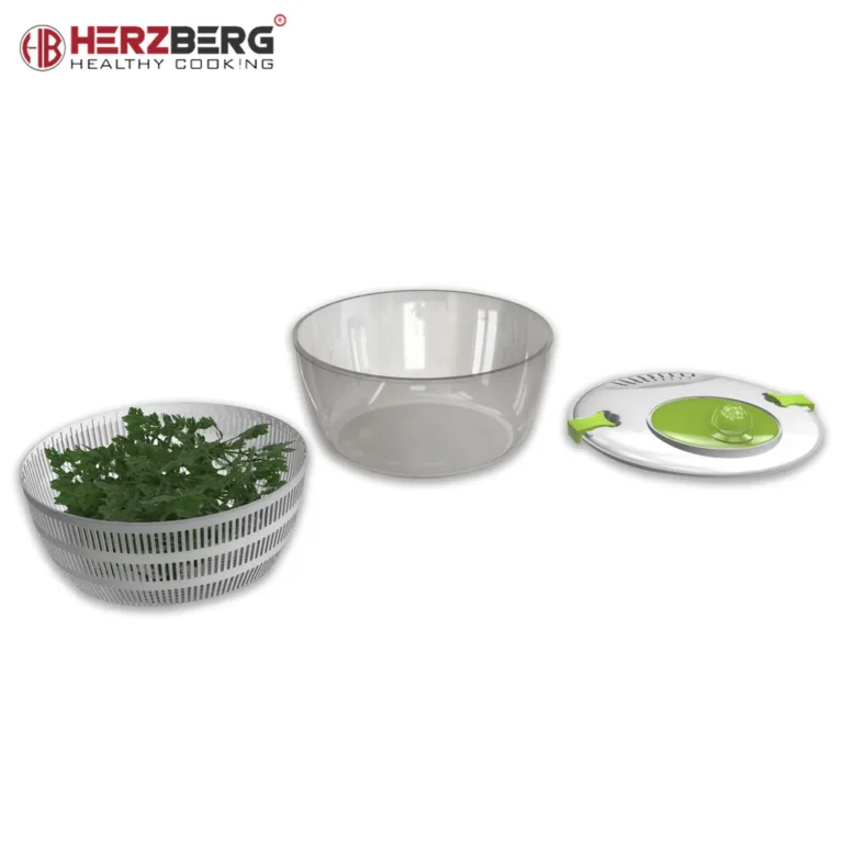 Herzberg multifunkciós zöldségszeletelő- és centrifuga 6 cserélhető rozsdamentes acél pengével, fehér-zöld