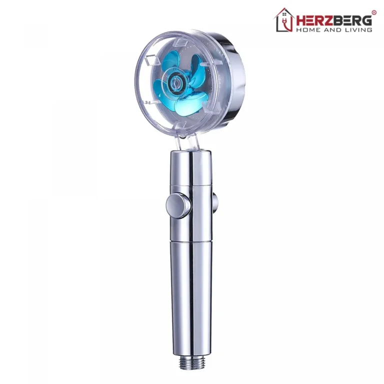 Herzberg turbó zuhanyfej egyedi propelleres működéssel, levegőbevezető technológiával, kék szín