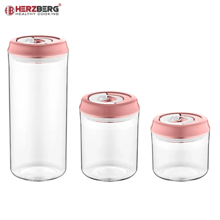Herzberg Vákuumos tároló edény készlet, rózsaszín, 1250/700/400 ml