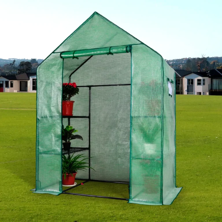Herzberg Walk-In üvegház ablakokkal, 6 polccal, acél vázzal, 143x73x195 cm, zöld