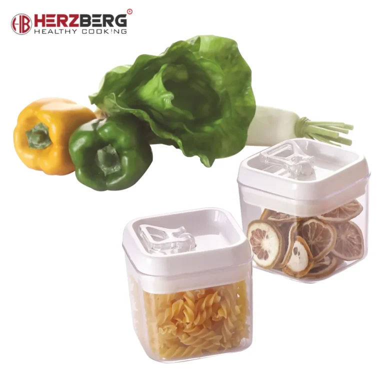 Herzberg zöldség szeletelő és tároló készlet 6 cserélhető rozsdamentes acél pengével, tállal 600 ml, zöld-fehér