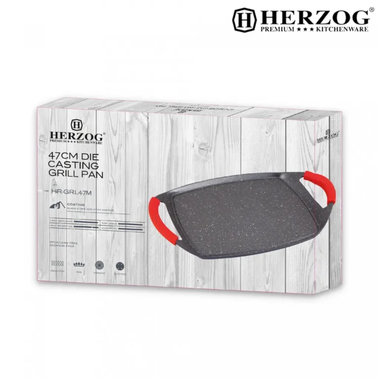 Herzog Stone 47 cm-es alumínium sütőlap tapadásmentes bevonattal, csúszásmentes foganytúval, fekete