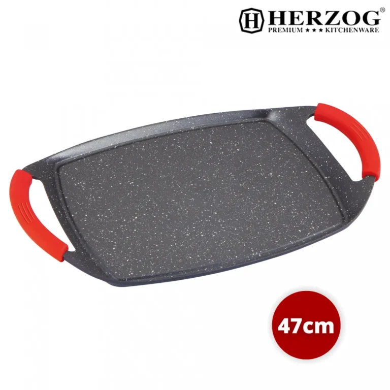 Herzog Stone 47 cm-es alumínium sütőlap tapadásmentes bevonattal, csúszásmentes foganytúval, fekete