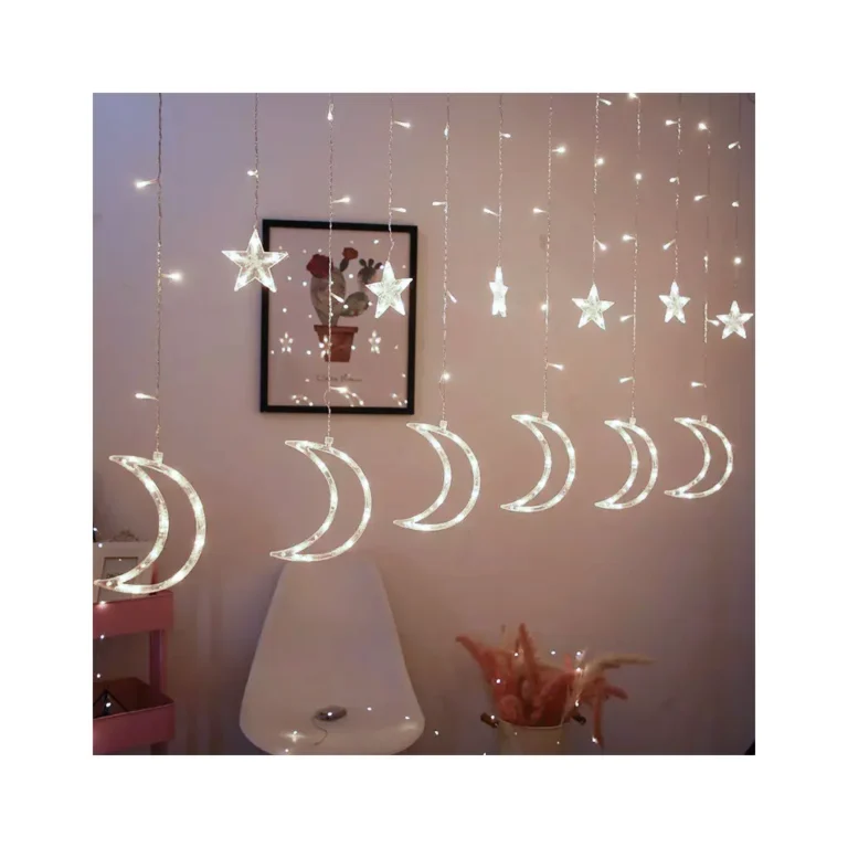Hold-csillag fényfüggöny, karácsonyi fény, 4m 96 LED, hideg fehér