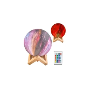 Távirányítós holdlámpa fa állvánnyal, 3D, 15 cm, USB töltés, 16 szín