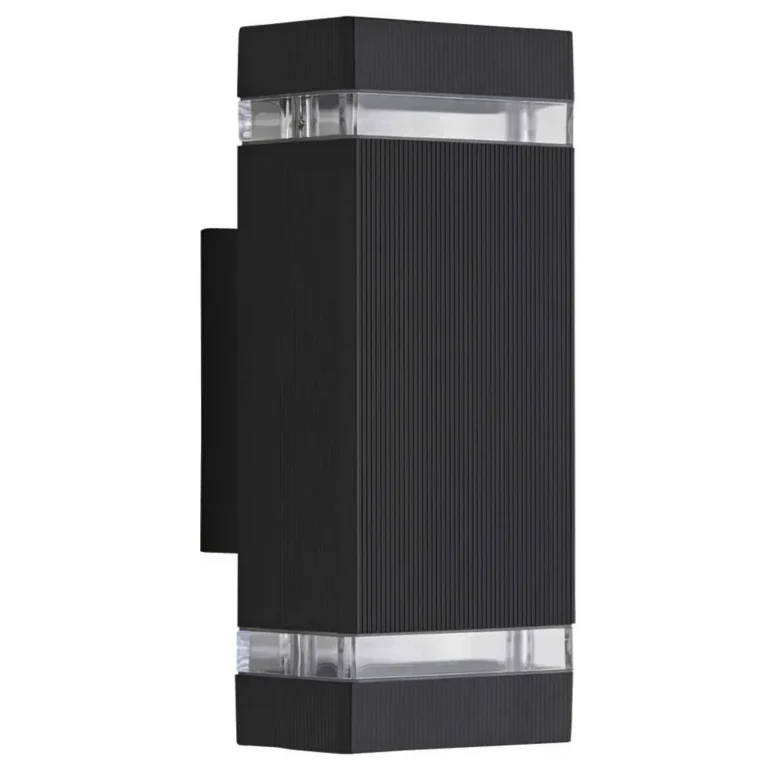 Időjárásálló, falra szerelhető aluminium lámpa, fekete, 23x11x6,5 cm