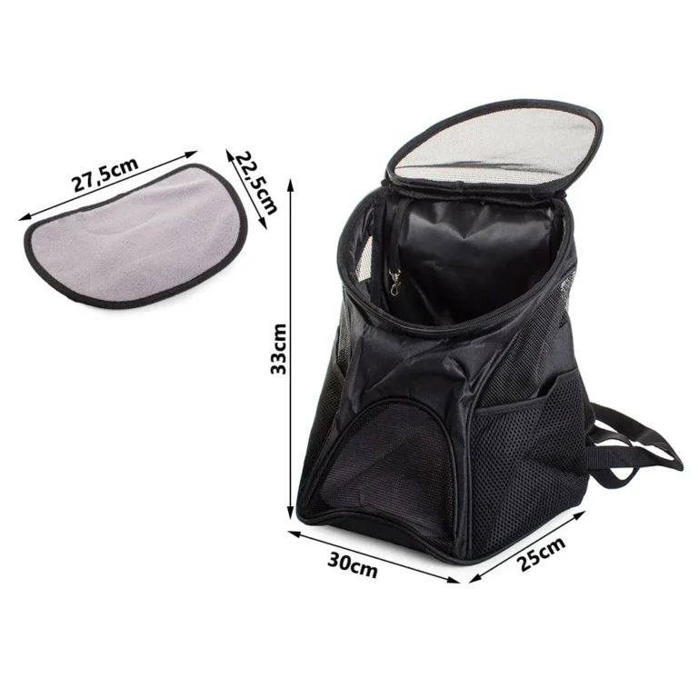 Kisállat hordozó hátizsák hálós szellőzővel, 10 kg-ig, 35x31x23 cm, fekete