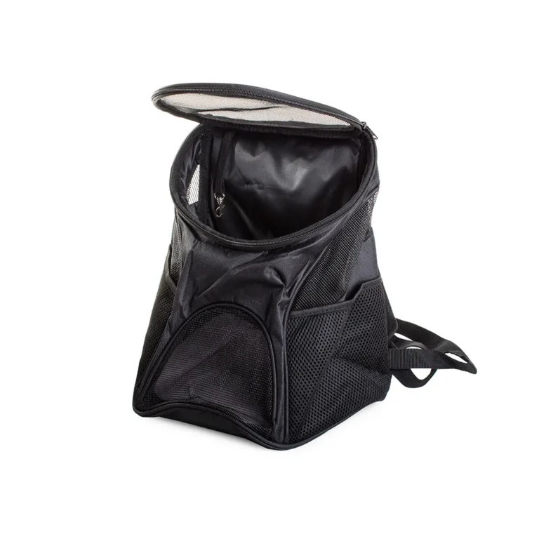 Kisállat hordozó hátizsák hálós szellőzővel, 10 kg-ig, 35x31x23 cm, fekete