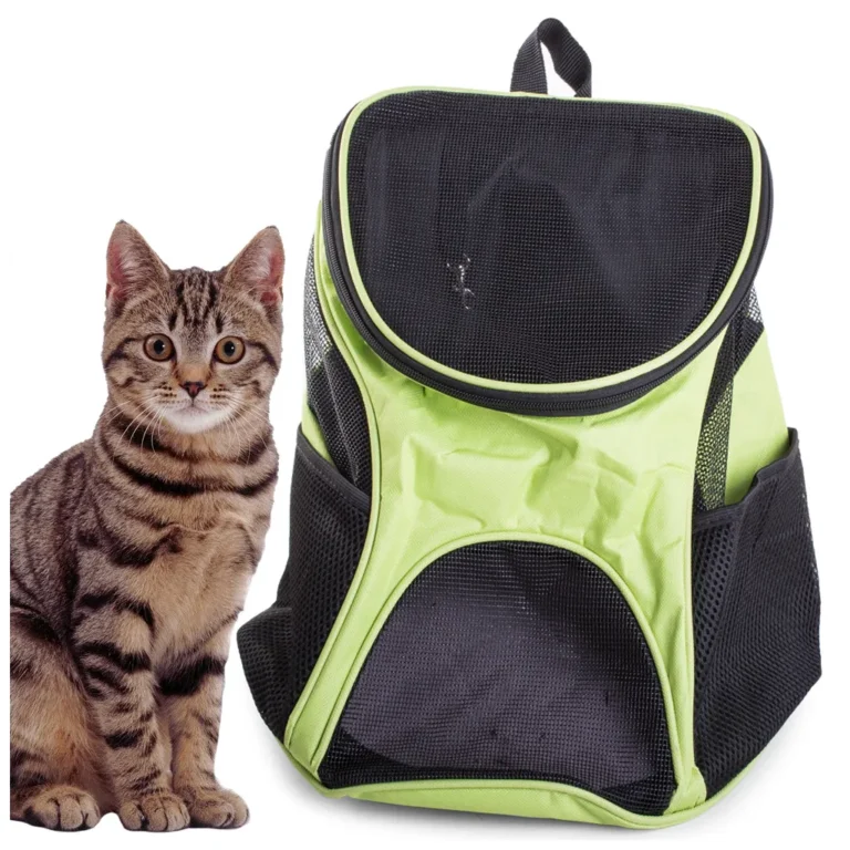 Kisállat hordozó hátizsák hálós szellőzővel, 10 kg-ig, 35x31x23 cm, fekete-zöld