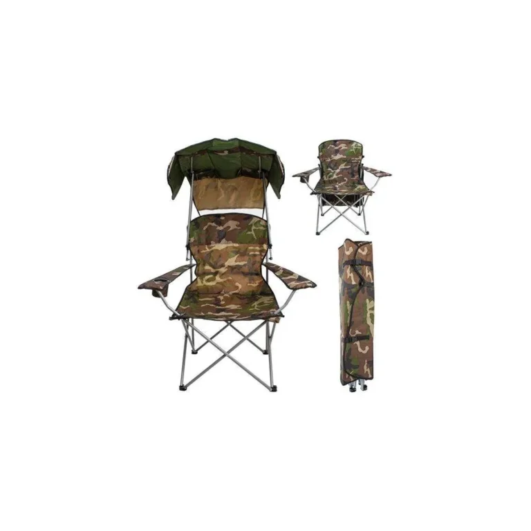 Horgász szék árnyékolóval, pohártartóval, terepmintás, max. 130 kg, 92x130 cm