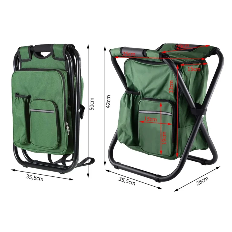 Összecsukható horgász- kemping- túra szék 10 l hátizsákkal, 42x35.5cm, zöld