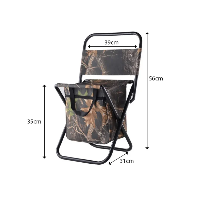 Összecsukható horgász- kemping- túra szék háttámlával, hűtőtáskával, 56x39 cm, erdő minta