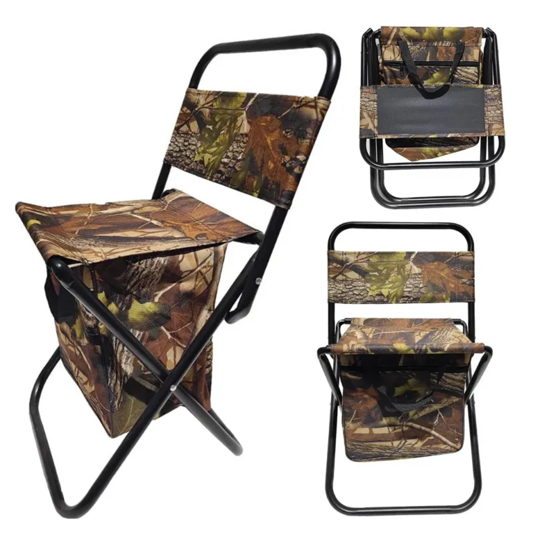 Összecsukható horgász- kemping- túra szék háttámlával, hűtőtáskával, 56x39 cm, erdő minta