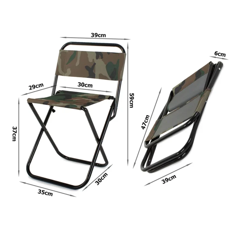 Összecsukható horgász- kemping- túra szék háttámlával, 56x39 cm, moro