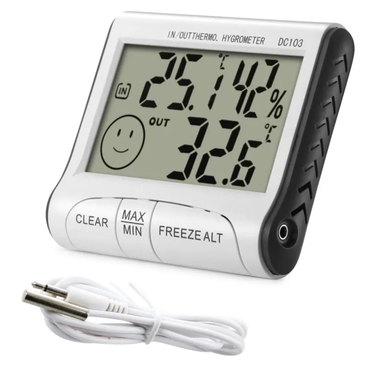 Időjárás állomás, hőmérséklet, páratartalom mérő LCD kijelzővel, 8cm x 7cm x 1,7cm, fehér