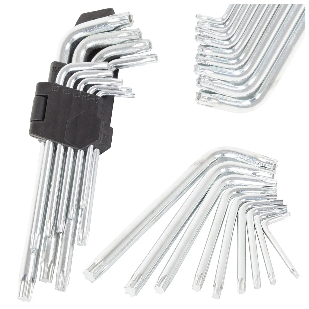 9 db-os imbuszkulcs torx készlet praktikus műanyag tartóban 1.5-10 mm, közepes méret, univerzális, ezüst szín