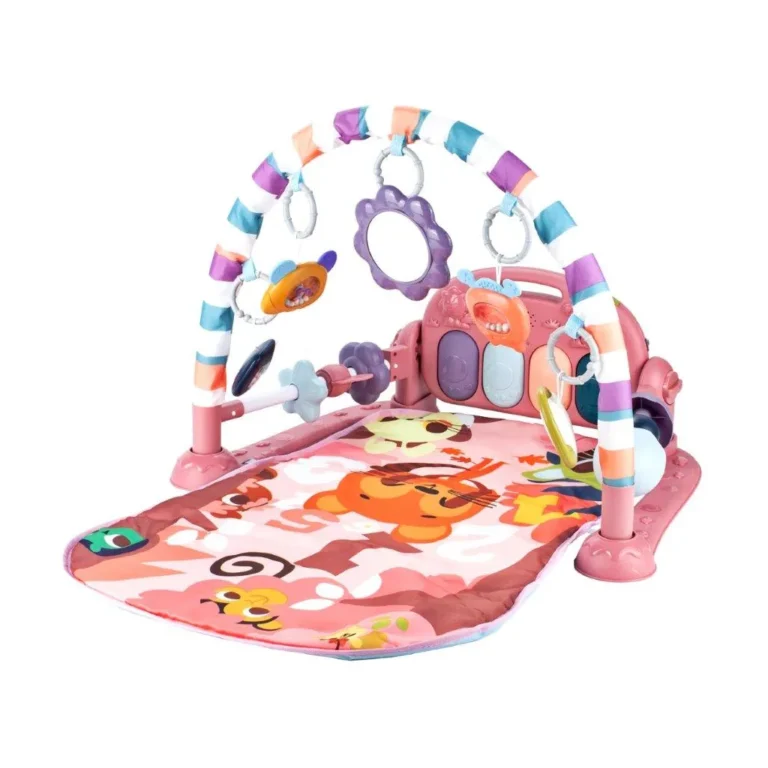 Interaktív játszószőnyeg zongorával, csörgőkkel, rózsaszín, 76x60x46cm