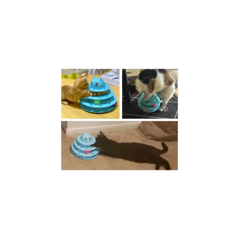 Interaktív macskajáték golyókkal, műanyag, kék, 24x24x19 cm