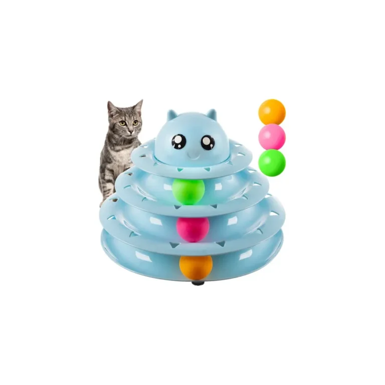 Interaktív macskajáték golyókkal, műanyag, kék, 24x24x19 cm