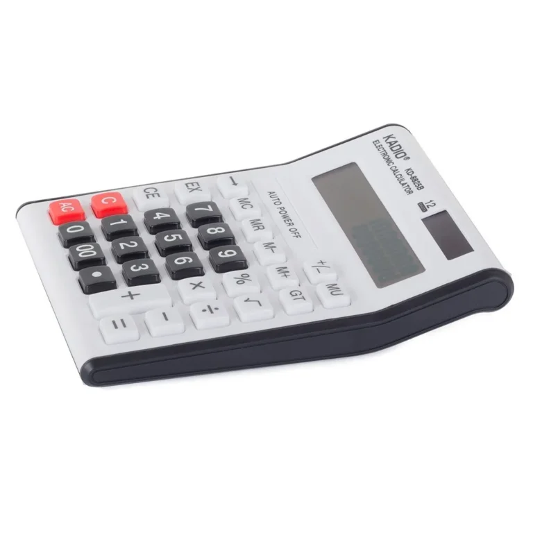 Irodai 12 számjegyű számológép, 16,5 x 13 x 1,5 x 1,5 cm, fekete-fehér