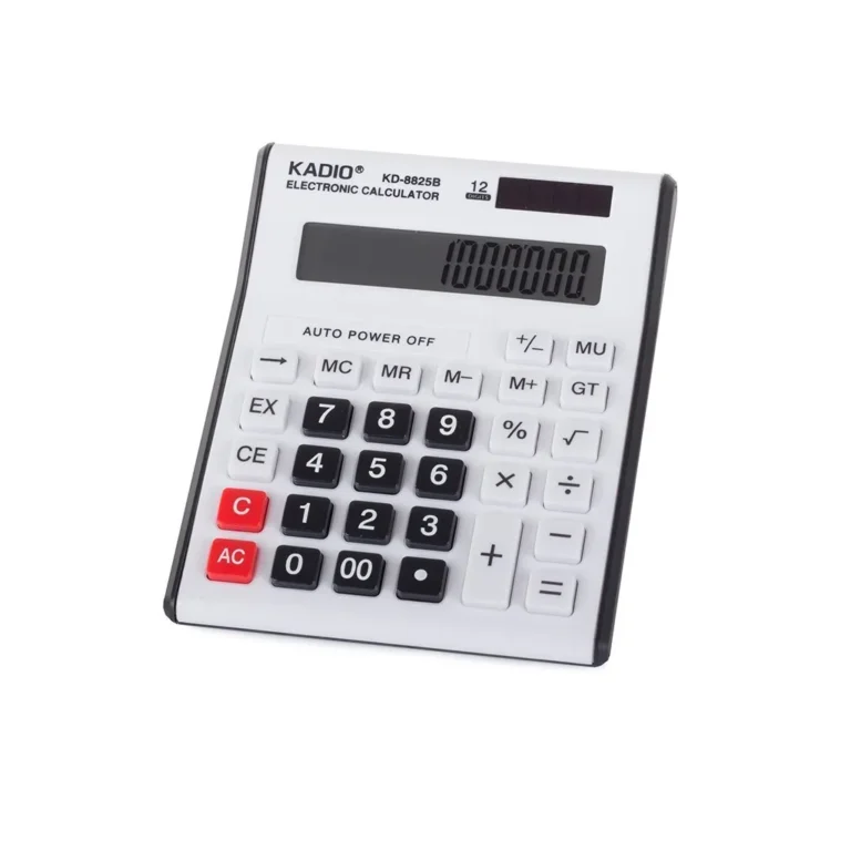 Irodai 12 számjegyű számológép, 16,5 x 13 x 1,5 x 1,5 cm, fekete-fehér