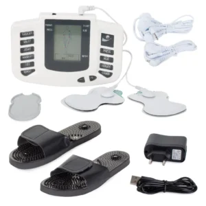 Izom elektrostimulátor készülék masszás papuccsal,  LCD kijelzővel, USB tápellátás, fehér-fekete