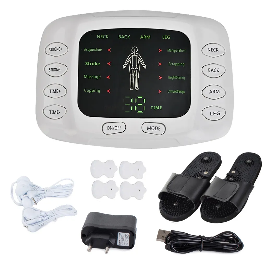 Izom- ideg elektrostimulátor készülék intenzitás-szabályozással, 8 masszázstípussal, USB tápellátás, 12x17 cm, fehér